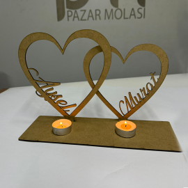 Kalp Desenli İsimli Mumluk